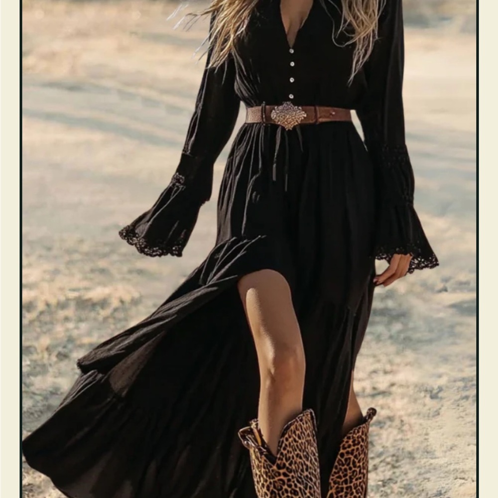 Chic Black Long Sleeve Maxi Dress